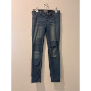 Abercrombie Kids Pull On Jean Legging Blue‎ Patchwork Distressed Raw Hem 13-14
